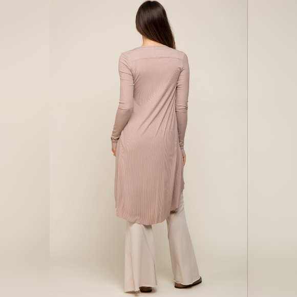 Beige button front knit maternity cardigan - Picture 3 of 7